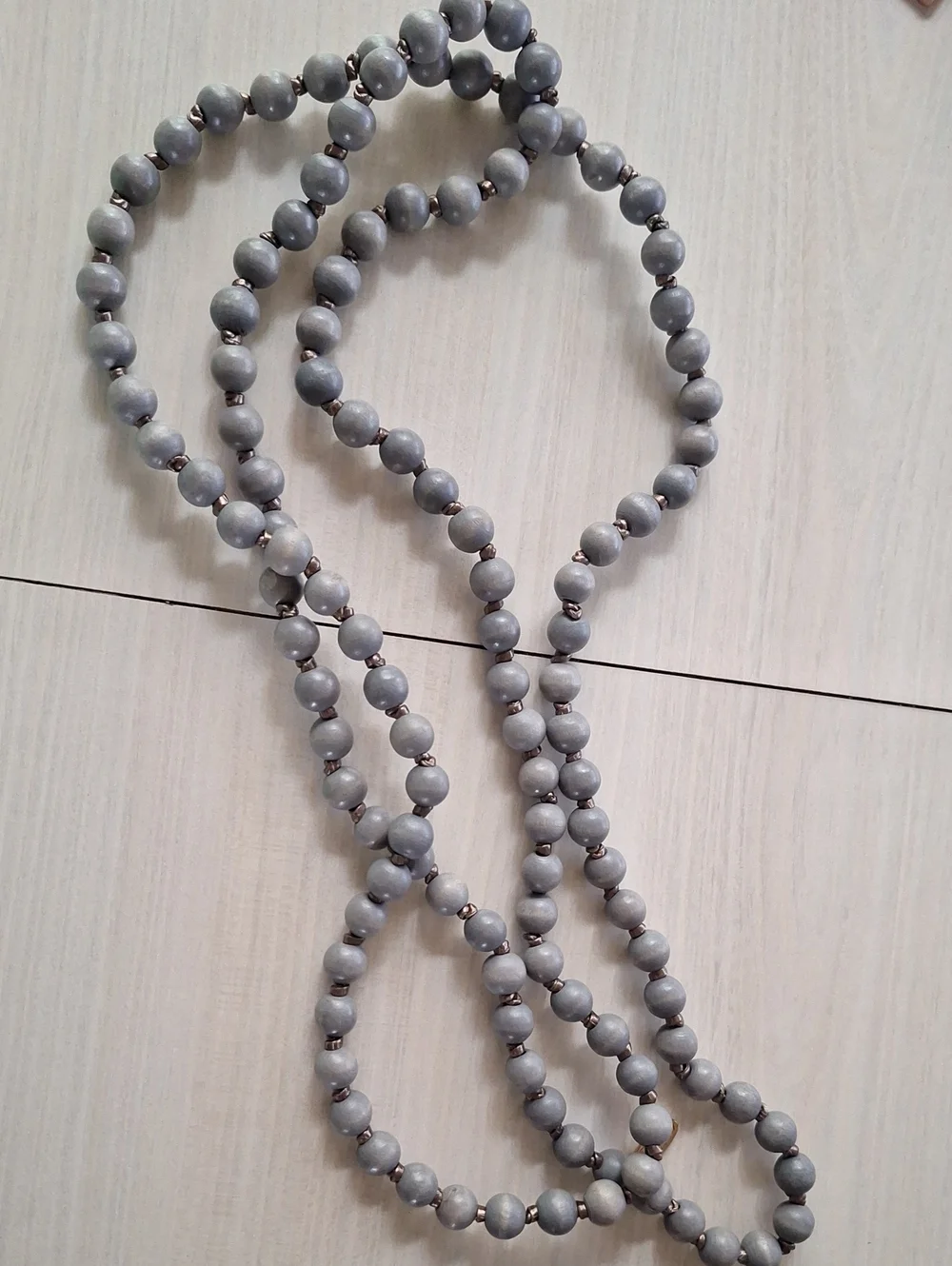 Classic Double-Strand Gray Wooden Bead Necklace